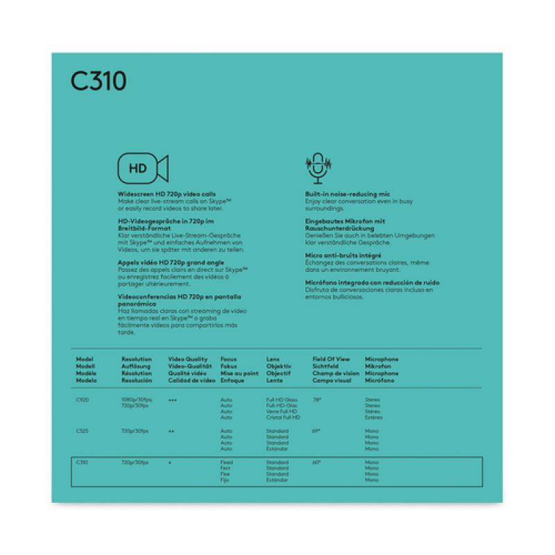 Logitech C310 HD Webcam cámara web 5 MP 1280 x 720 Pixeles USB Negro - Imagen 12