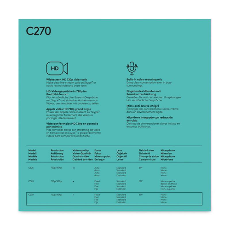 Logitech C270 HD WEBCAM cámara web 3 MP 1280 x 720 Pixeles USB 2.0 Negro - Imagen 12