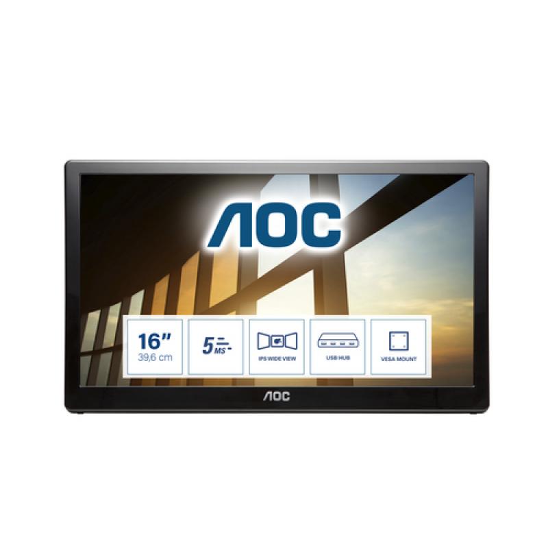 AOC 59 Series I1659FWUX pantalla para PC 39,6 cm (15.6") 1920 x 1080 Pixeles Full HD LCD Negro