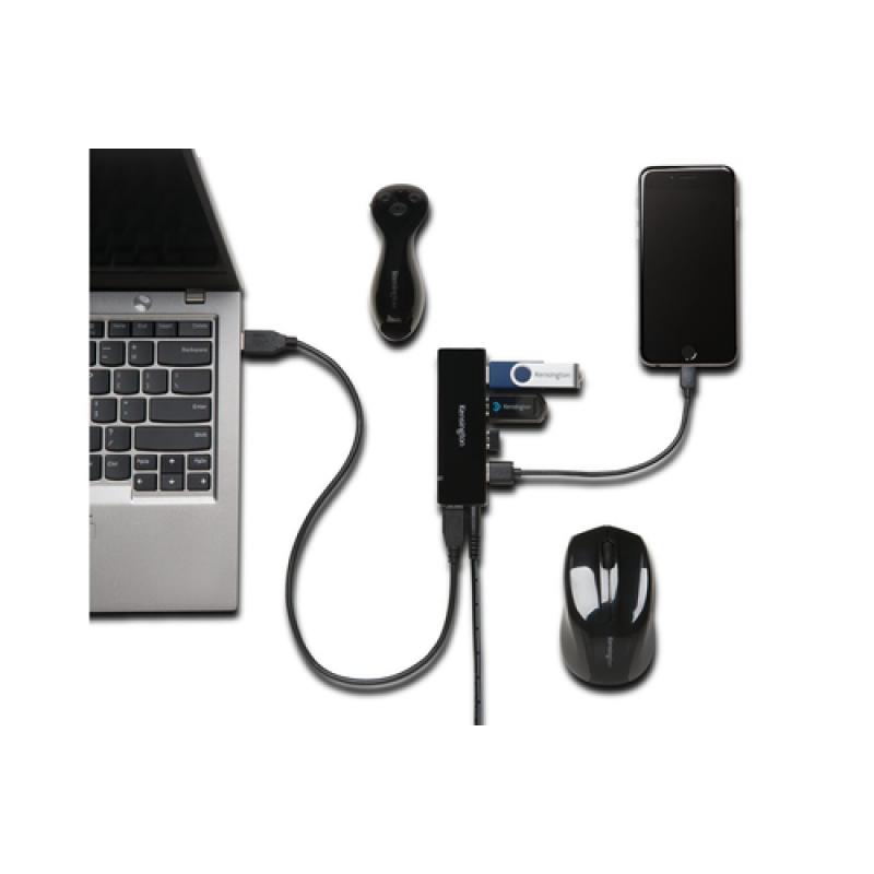 Kensington Cargador y hub USB 3.0 de cuatro puertos UH4000C