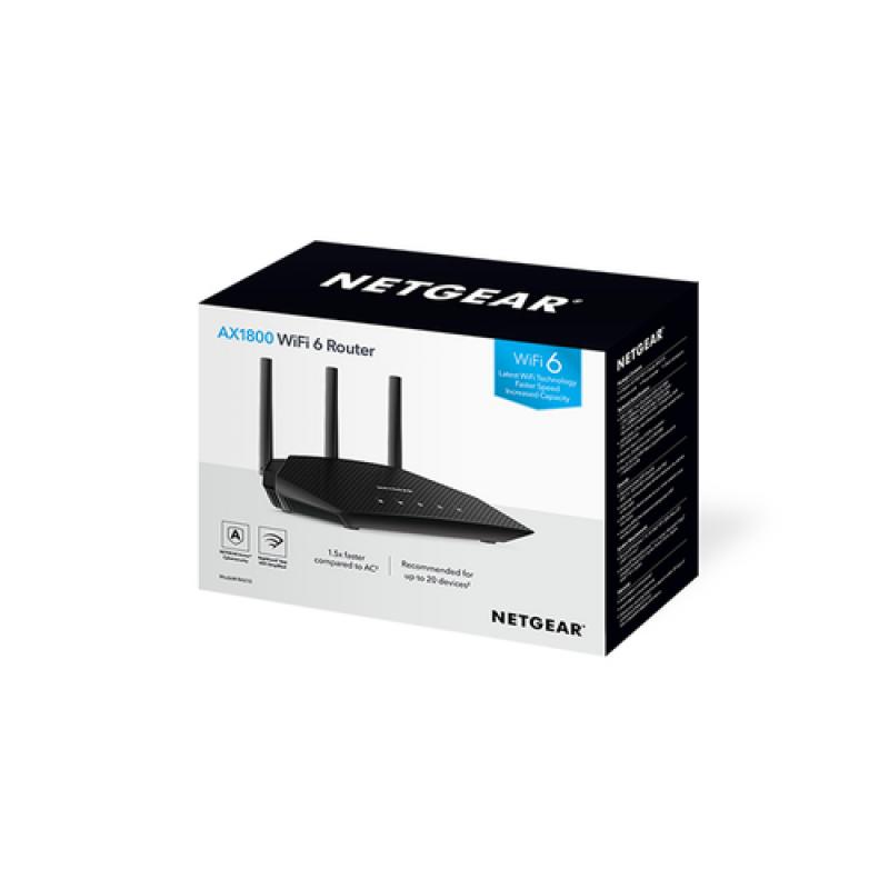 NETGEAR Nighthawk 4-Stream AX1800 WiFi 6 Router (RAX10) router inalámbrico Gigabit Ethernet Doble banda (2,4 GHz / 5 GHz) Negro