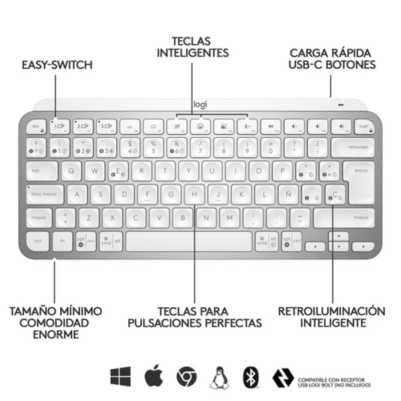 Logitech MX Keys Mini teclado RF Wireless + Bluetooth QWERTY Español Gris