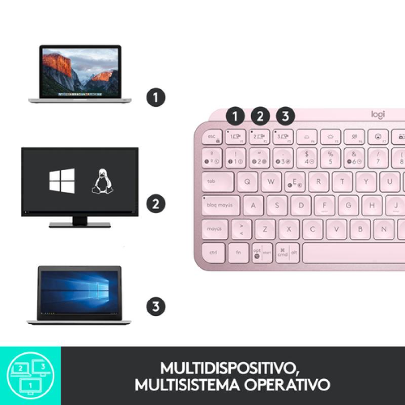 Logitech MX Keys Mini teclado RF Wireless + Bluetooth Español Rosa
