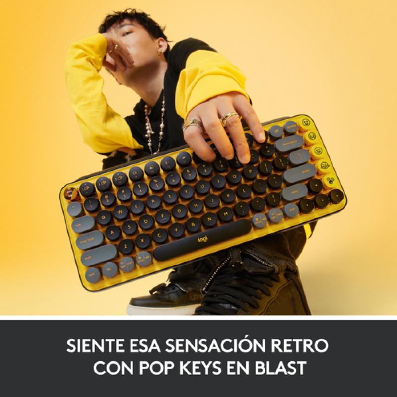 Logitech POP Keys Wireless Mechanical Keyboard With Emoji Keys teclado RF Wireless + Bluetooth QWERTY Español Negro, Gris, Amari
