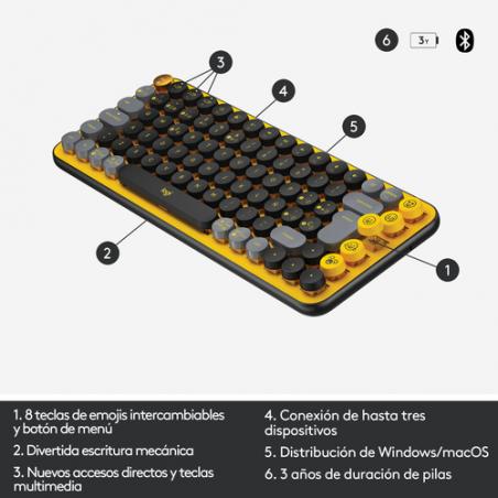 Logitech POP Keys Wireless Mechanical Keyboard With Emoji Keys teclado RF Wireless + Bluetooth QWERTY Español Negro, Gris, Amari