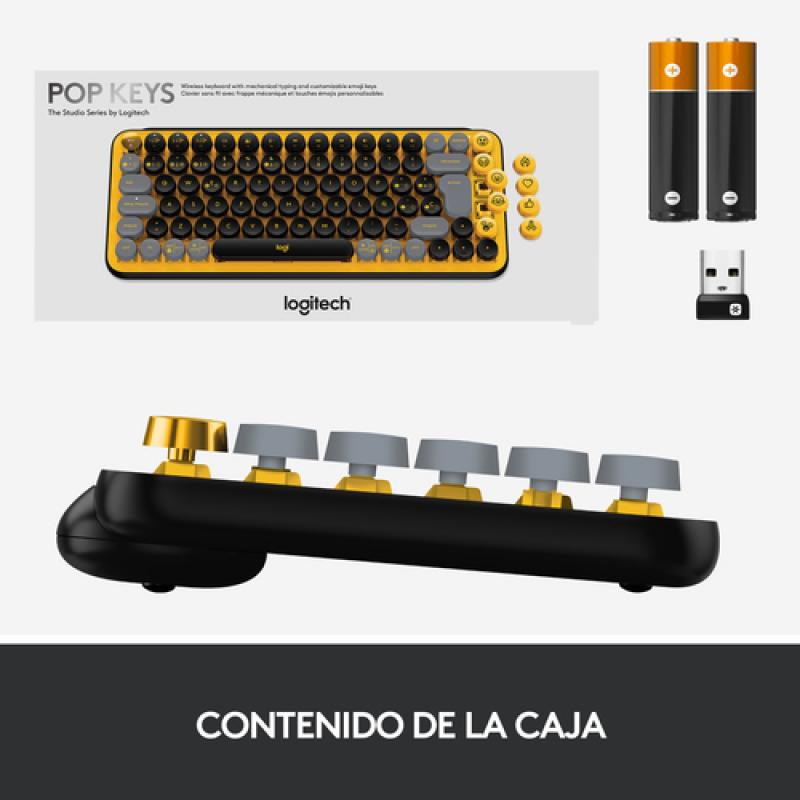 Logitech POP Keys Wireless Mechanical Keyboard With Emoji Keys teclado RF Wireless + Bluetooth QWERTY Español Negro, Gris, Amari