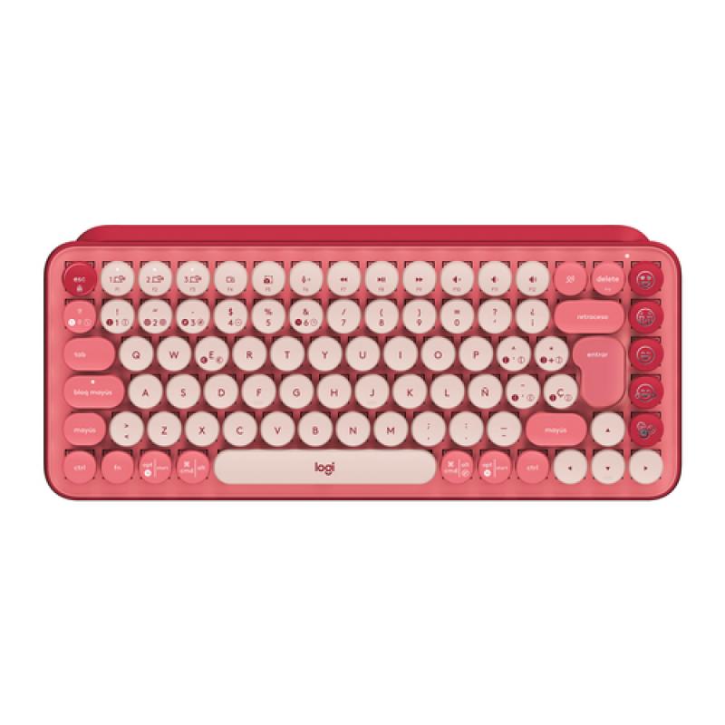 Logitech POP Keys Wireless Mechanical Keyboard With Emoji Keys teclado RF Wireless + Bluetooth QWERTY Español Borgoña, Rosa, Ros