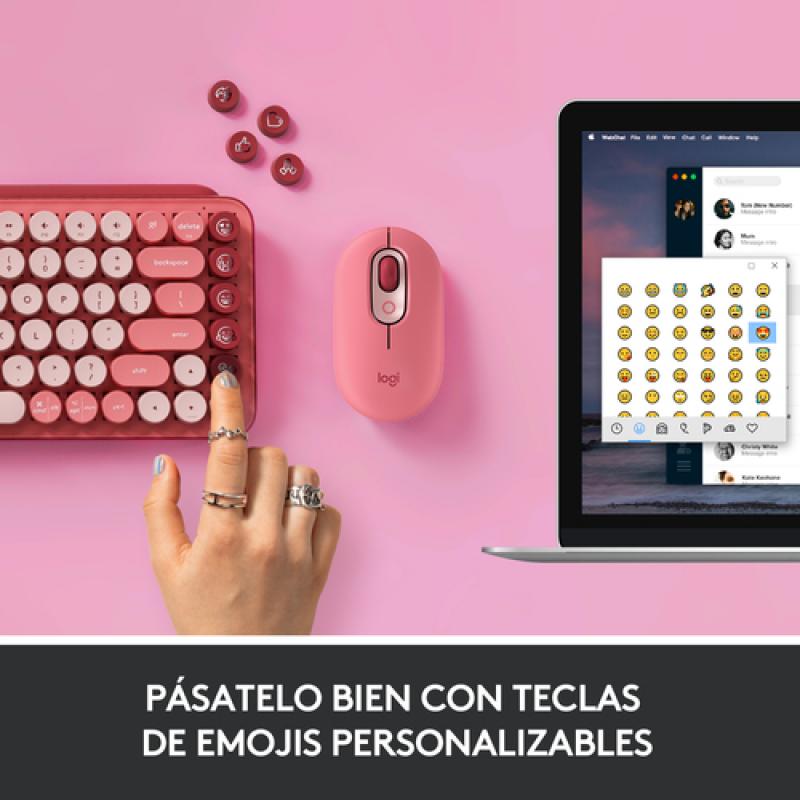 Logitech POP Keys Wireless Mechanical Keyboard With Emoji Keys teclado RF Wireless + Bluetooth QWERTY Español Borgoña, Rosa, Ros