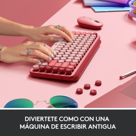 Logitech POP Keys Wireless Mechanical Keyboard With Emoji Keys teclado RF Wireless + Bluetooth QWERTY Español Borgoña, Rosa, Ros