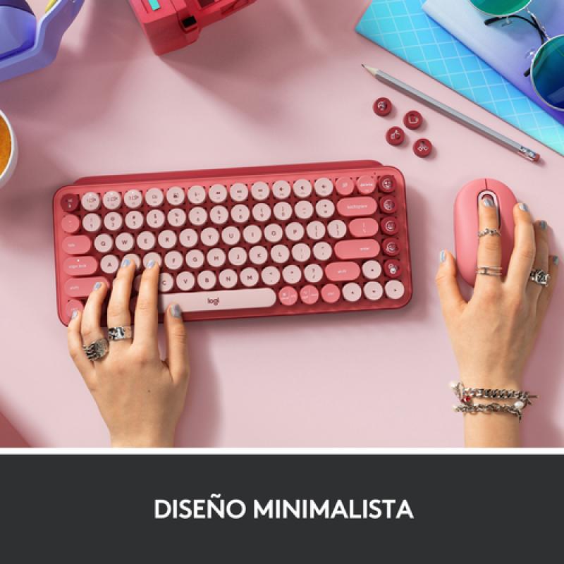 Logitech POP Keys Wireless Mechanical Keyboard With Emoji Keys teclado RF Wireless + Bluetooth QWERTY Español Borgoña, Rosa, Ros