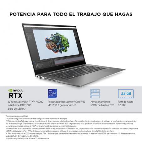 HP ZBook Studio 15.6 G8 i7-11850H Estación de trabajo móvil 39,6 cm (15.6") Full HD Intel® Core™ i7 16 GB DDR4-SDRAM 512 GB SSD 