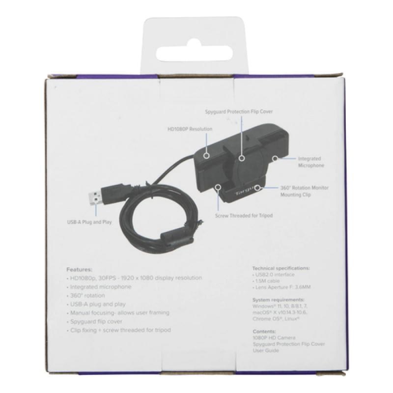 Targus AVC041GL cámara web 2 MP 1920 x 1080 Pixeles USB 2.0 Negro