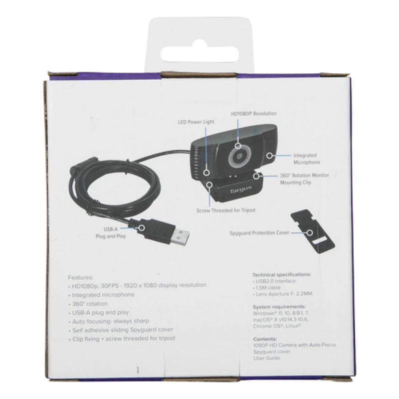 Targus AVC042GL cámara web 2 MP 1920 x 1080 Pixeles USB 2.0 Negro