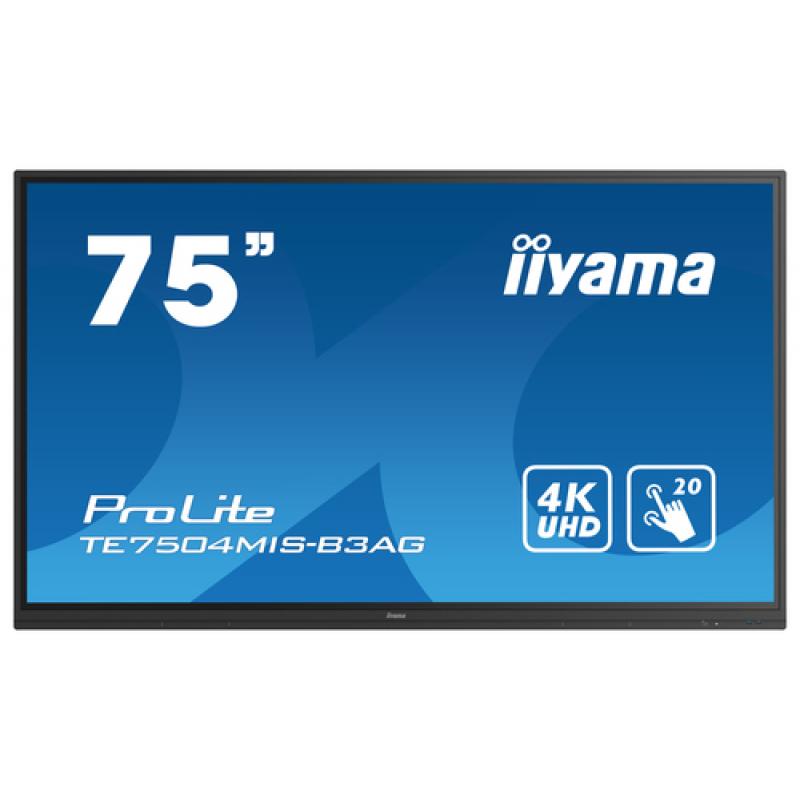 iiyama TE7504MIS-B3AG pizarra y accesorios interactivos 190,5 cm (75") 3840 x 2160 Pixeles Pantalla táctil Negro