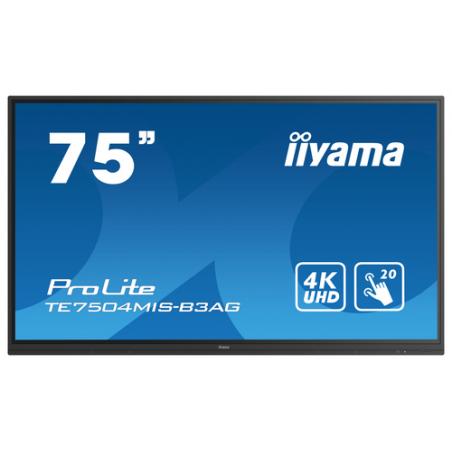 iiyama TE7504MIS-B3AG pizarra y accesorios interactivos 190,5 cm (75") 3840 x 2160 Pixeles Pantalla táctil Negro