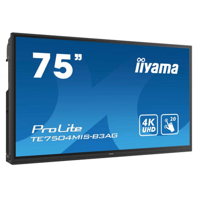 iiyama TE7504MIS-B3AG pizarra y accesorios interactivos 190,5 cm (75") 3840 x 2160 Pixeles Pantalla táctil Negro