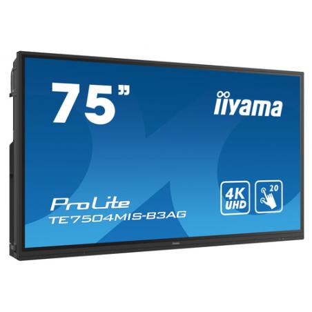 iiyama TE7504MIS-B3AG pizarra y accesorios interactivos 190,5 cm (75") 3840 x 2160 Pixeles Pantalla táctil Negro