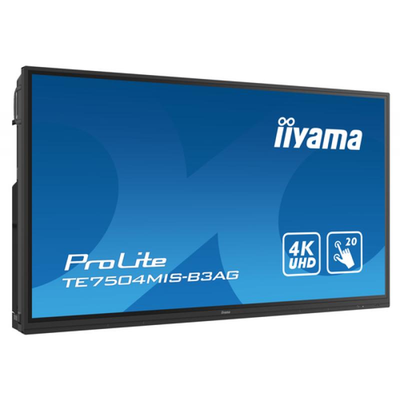 iiyama TE7504MIS-B3AG pizarra y accesorios interactivos 190,5 cm (75") 3840 x 2160 Pixeles Pantalla táctil Negro